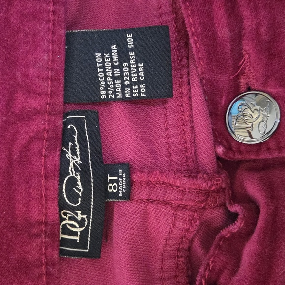 DG2 by Diane Gilman | Burgundy Tall Length Straight Leg Velour Pants Size 8T - Picture 4 of 4